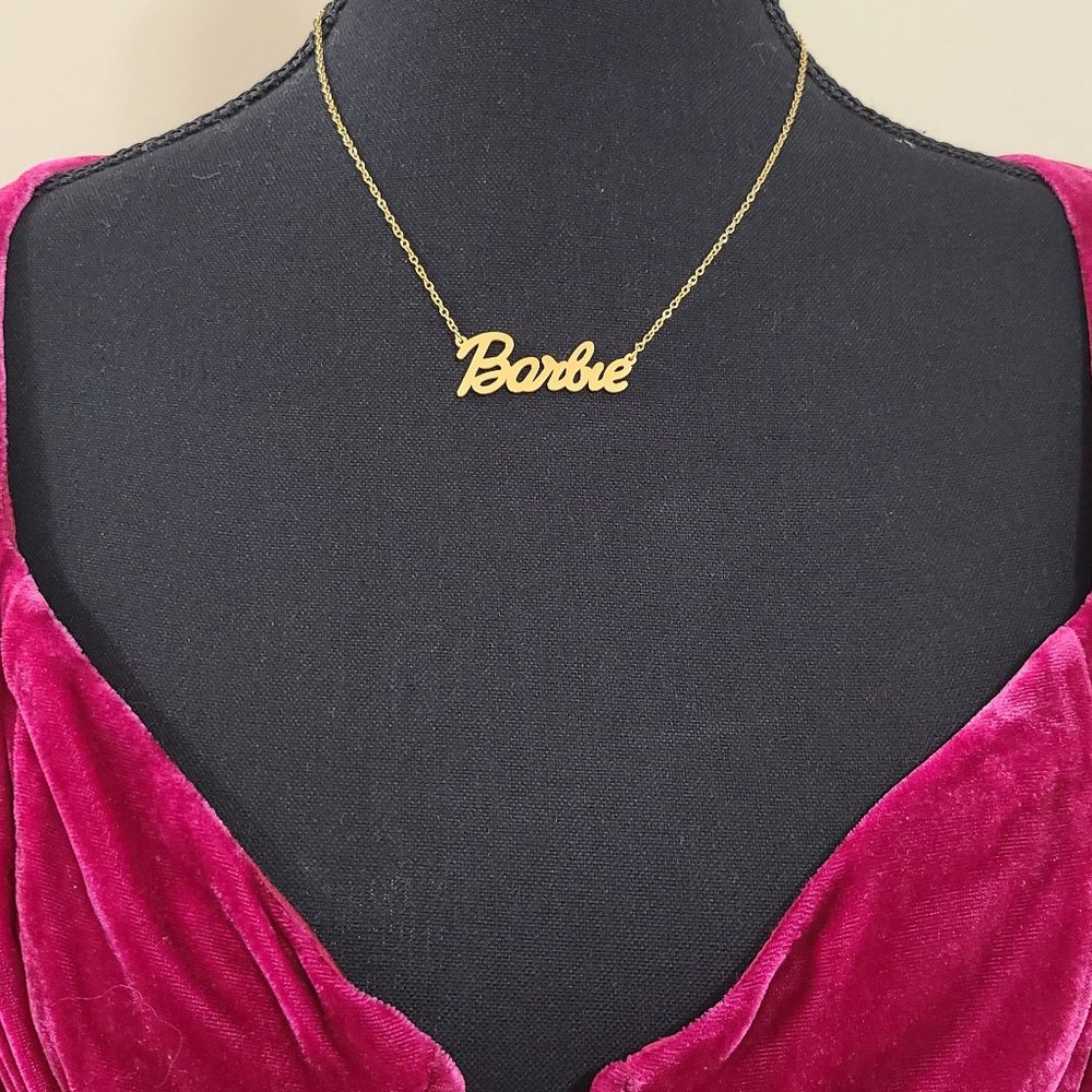 New Gold Tone Metal BARBIE Chain Necklace